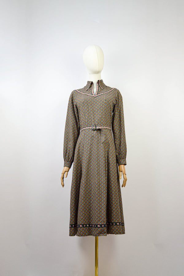 AGASTACHE - 1970s Vintage Elkont Floral Dress - Size S/M