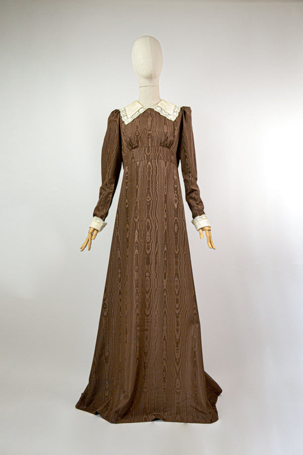 ALDER - 1970s Vintage Quad Moiré Brown Prairie Dress - Size M