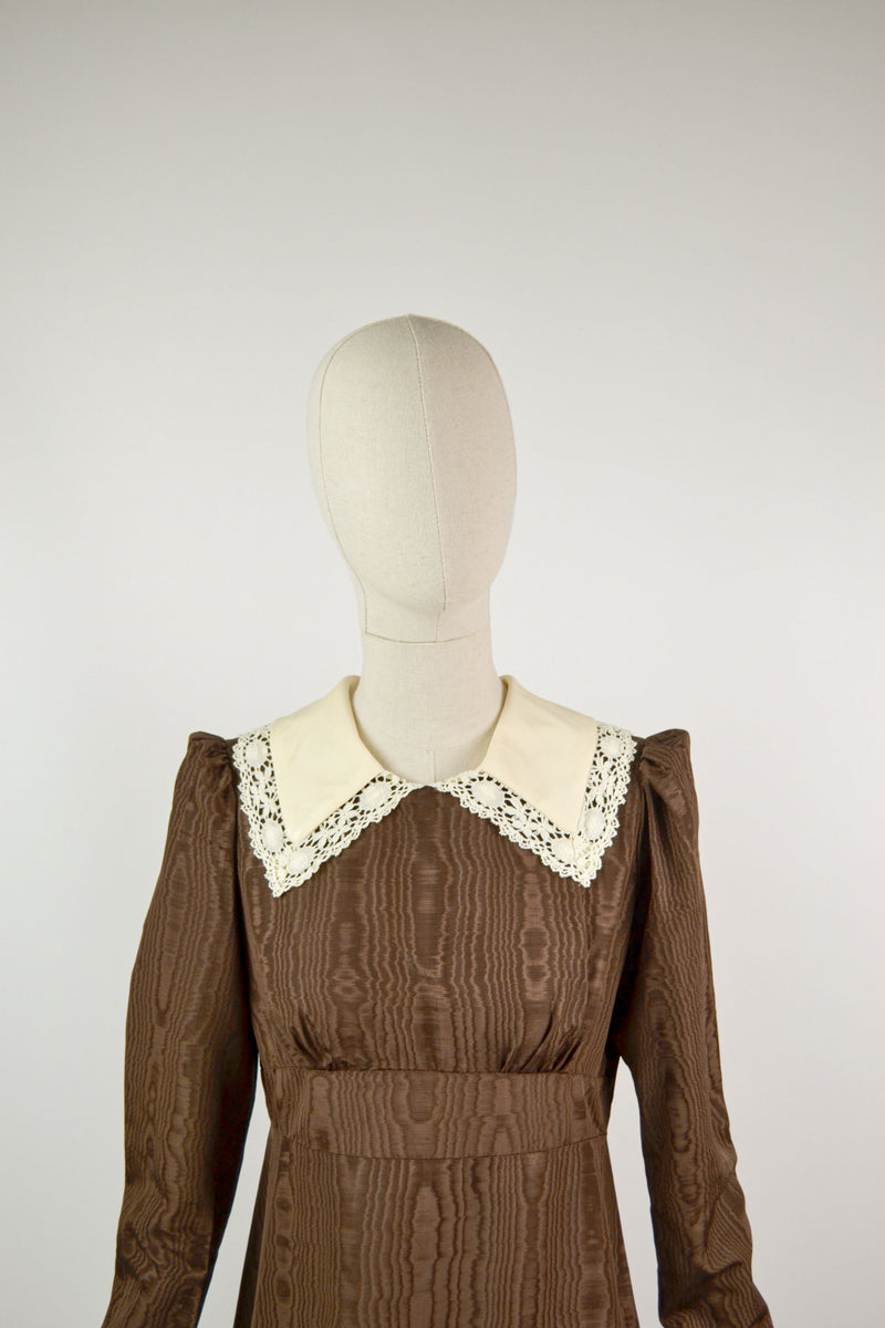 ALDER - 1970s Vintage Quad Moiré Brown Prairie Dress - Size M