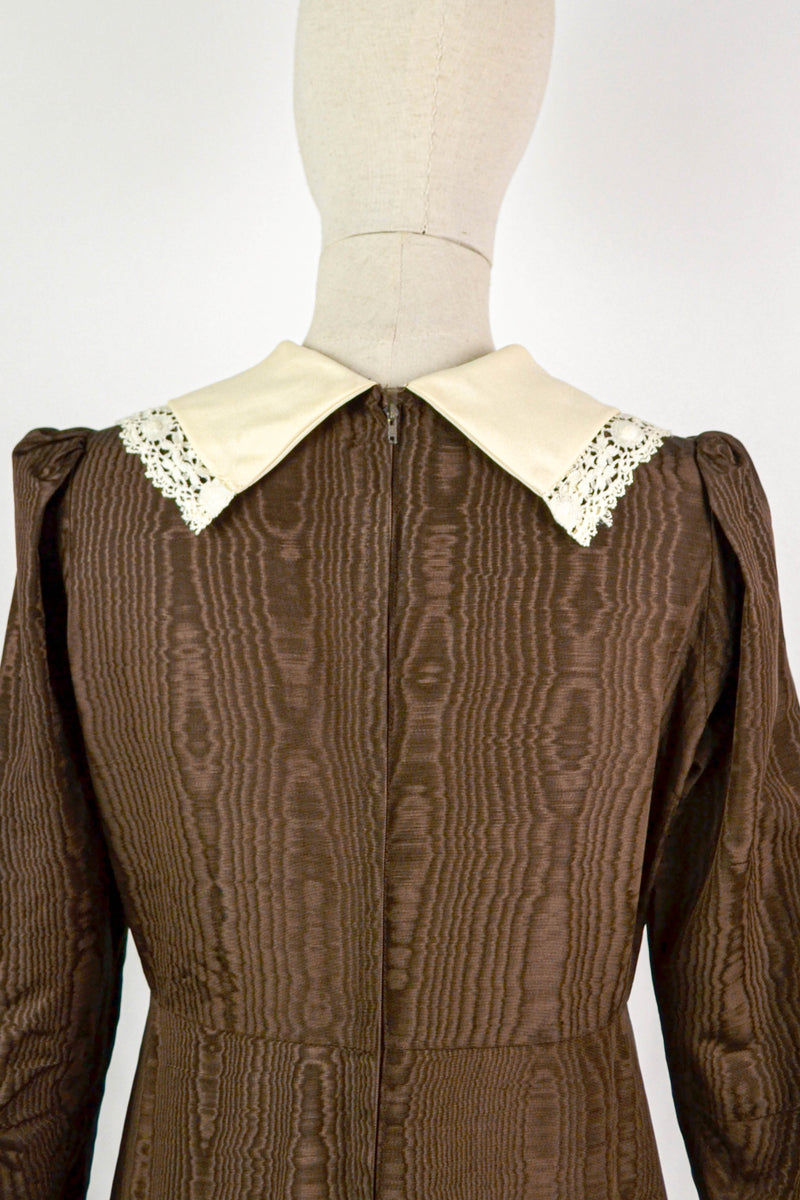 ALDER - 1970s Vintage Quad Moiré Brown Prairie Dress - Size M