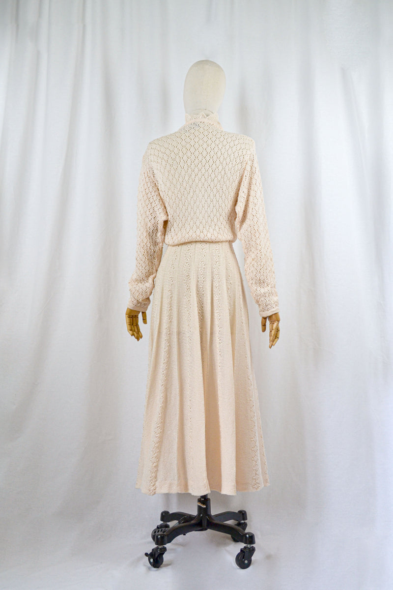 ALMOND - 1970s Vintage Almond Crochet Dress - Size M/L