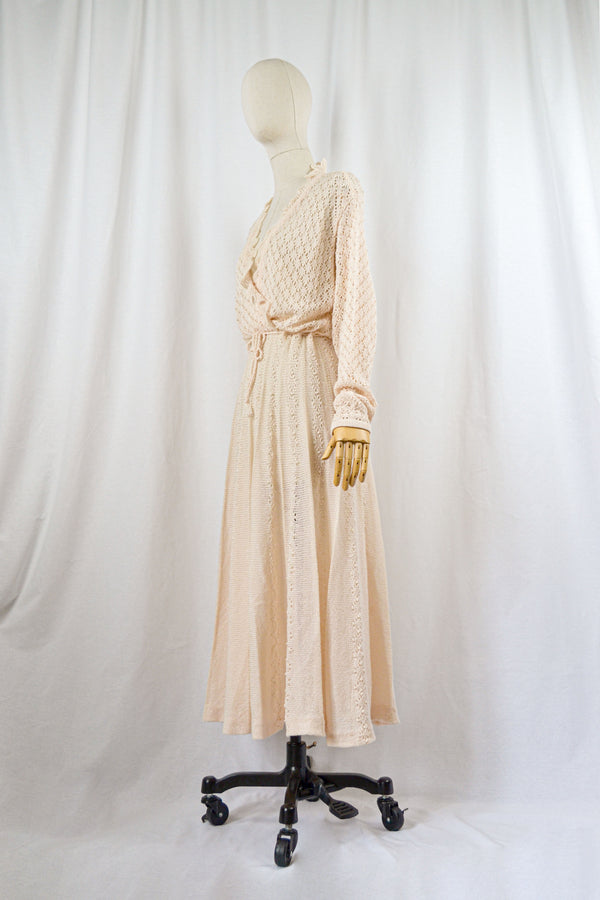 ALMOND - 1970s Vintage Almond Crochet Dress - Size M/L