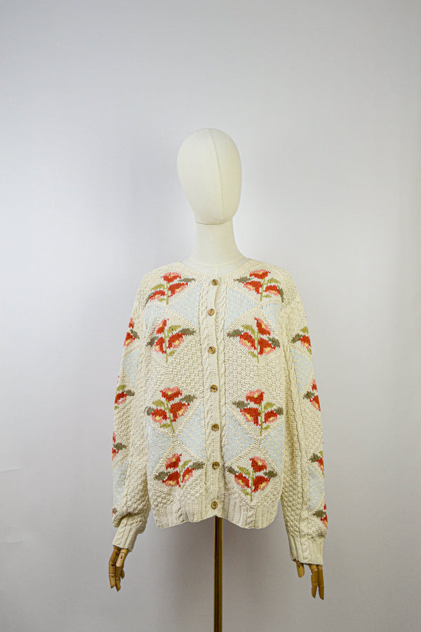 ALSTOMERIA - 1990s Vintage Susan Bristol Cotton Cardigan - Size S/M