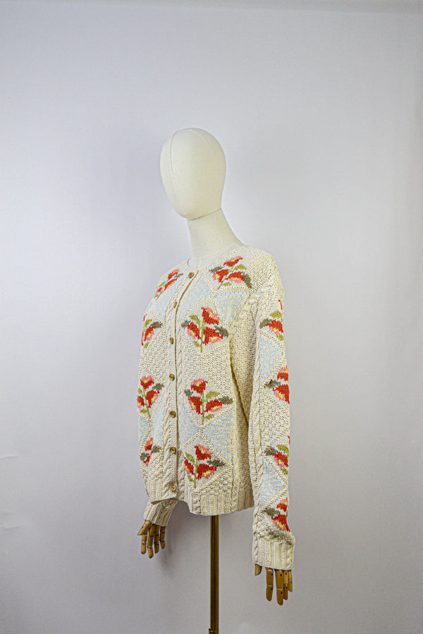 ALSTOMERIA - 1990s Vintage Susan Bristol Cotton Cardigan - Size S/M