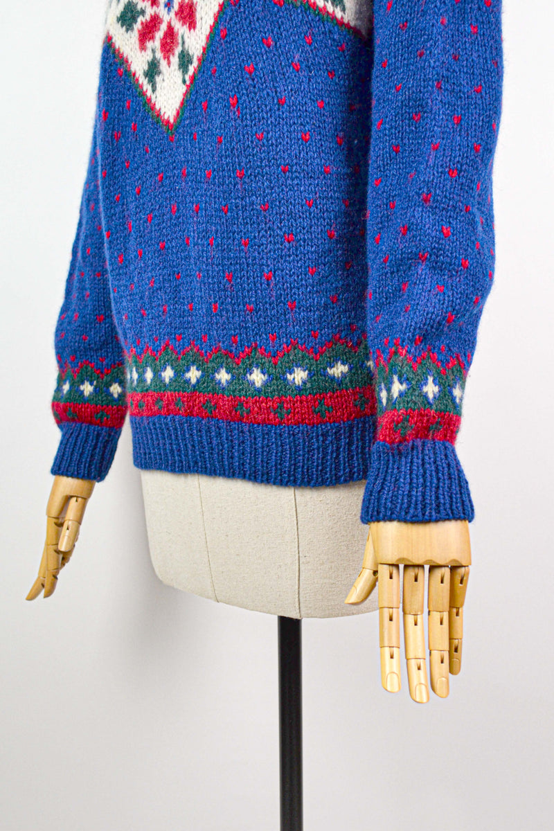 AMARYLLIS  - 1990s Vintage Eddie Bauer Fairisle Knitted Royal Blue Jumper - Size S/M