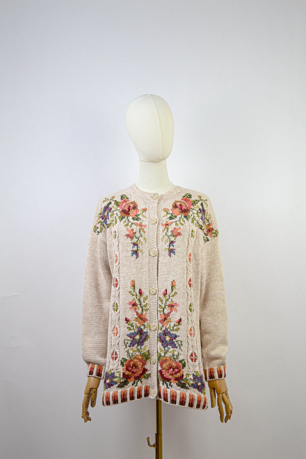 AMBER - 1990s Vintage Tulchan Cotton Cardigan - Size S/M