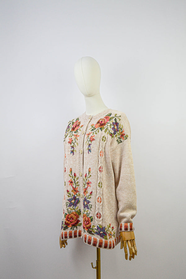 AMBER - 1990s Vintage Tulchan Cotton Cardigan - Size S/M