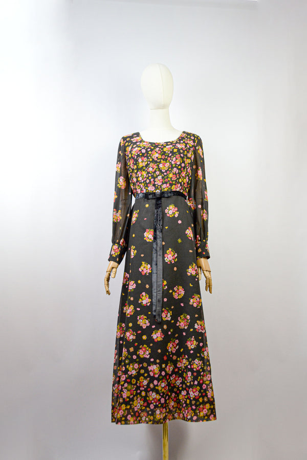 ZINNIA - 1960s Vintage  Carnegie Floral Dress - Size M