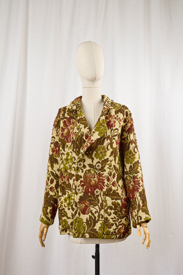 AMBER PETALS - 1980s Vintage Tapestry Jacket - Size S/M