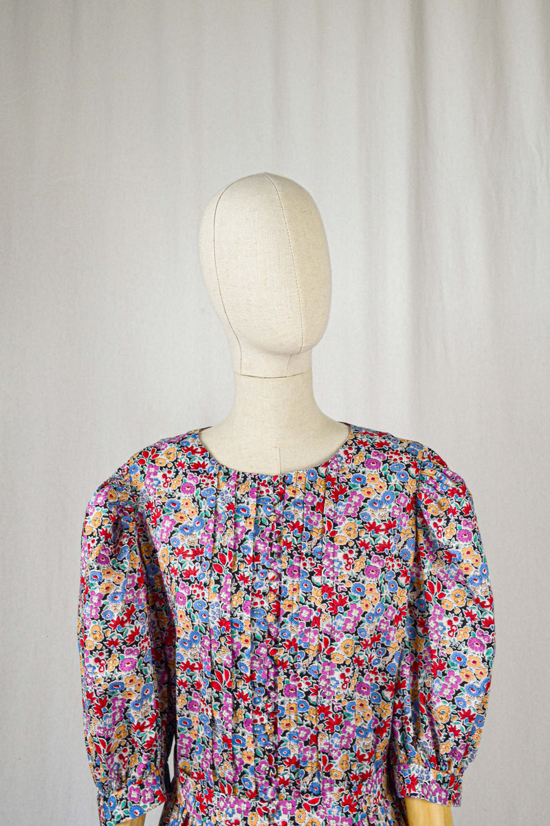 ANNA - 1980s Rare Anna Roose Liberty Print Dress - Size S/M