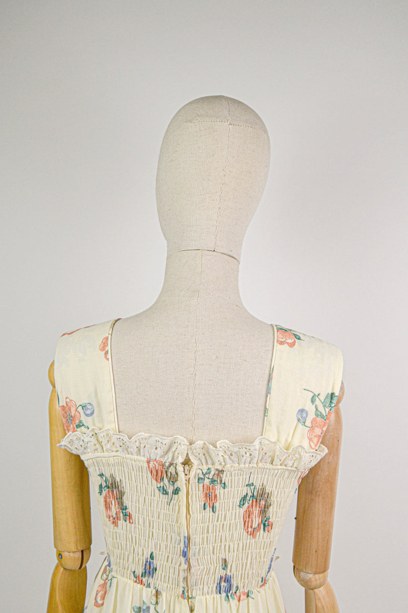 APRICOT BEAUTY - 1970s VintageCandi Jones Foral Summer Dress - Size S