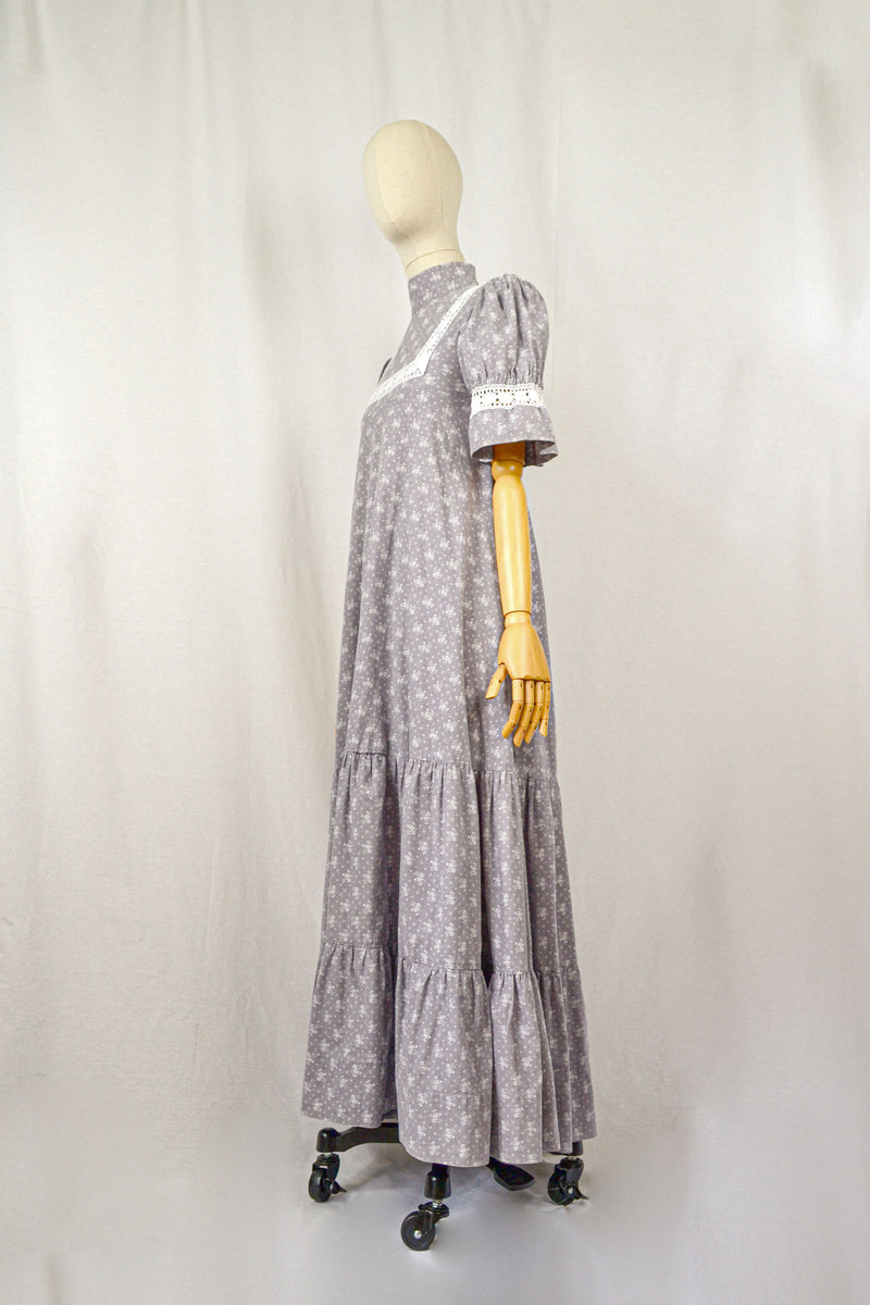 MAY IN PARIS - 1970s Vintage Laura Ashley Ditsy Floral Maxi Dress - Size XS/S