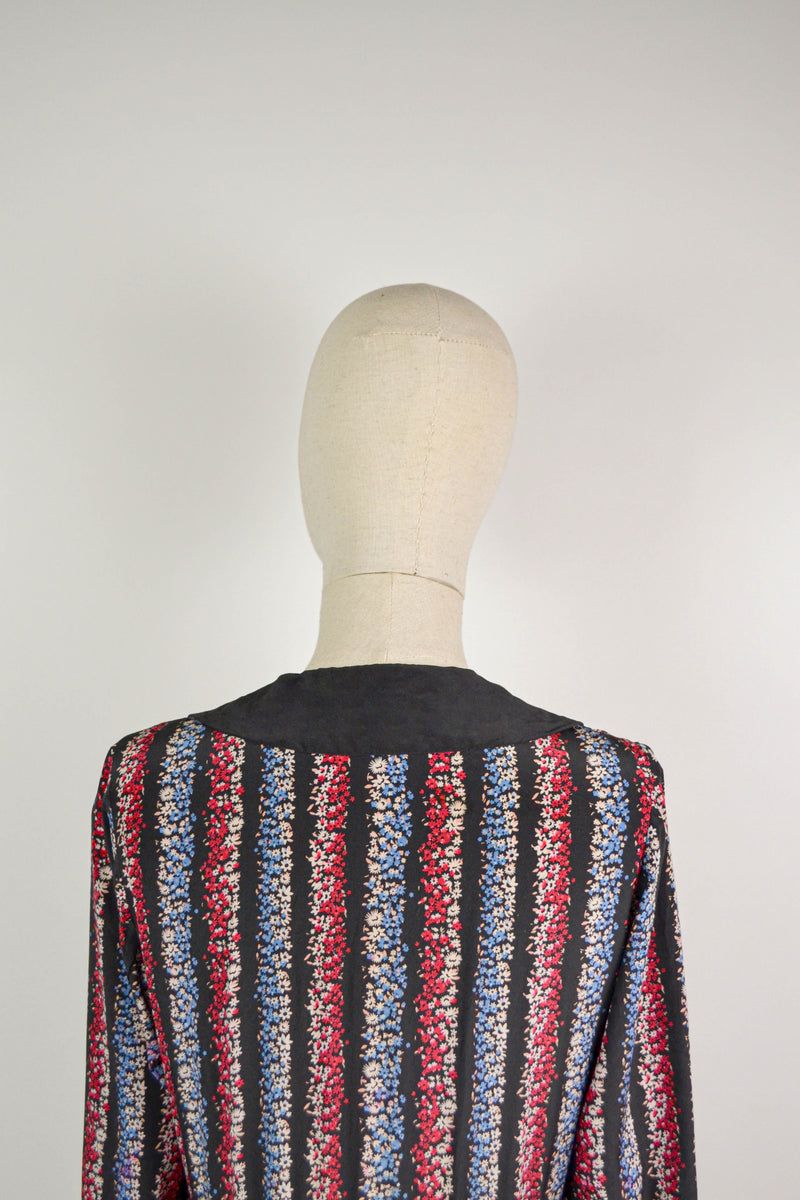 ARIANA - 1970s Vintage Cacharel Silk Stripe Flower Dress - Size S/M