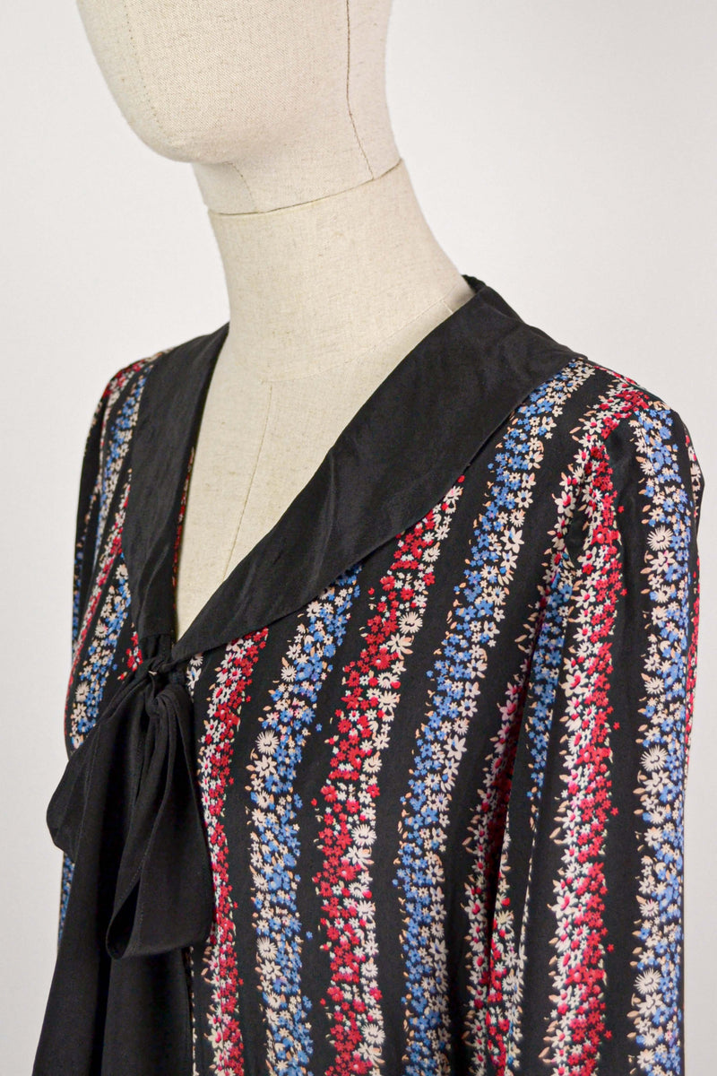 ARIANA - 1970s Vintage Cacharel Silk Stripe Flower Dress - Size S/M