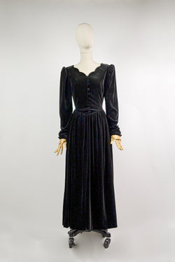 AURORA - 1990s Vintage Laura Ashley Black Velvet Dress - Size S