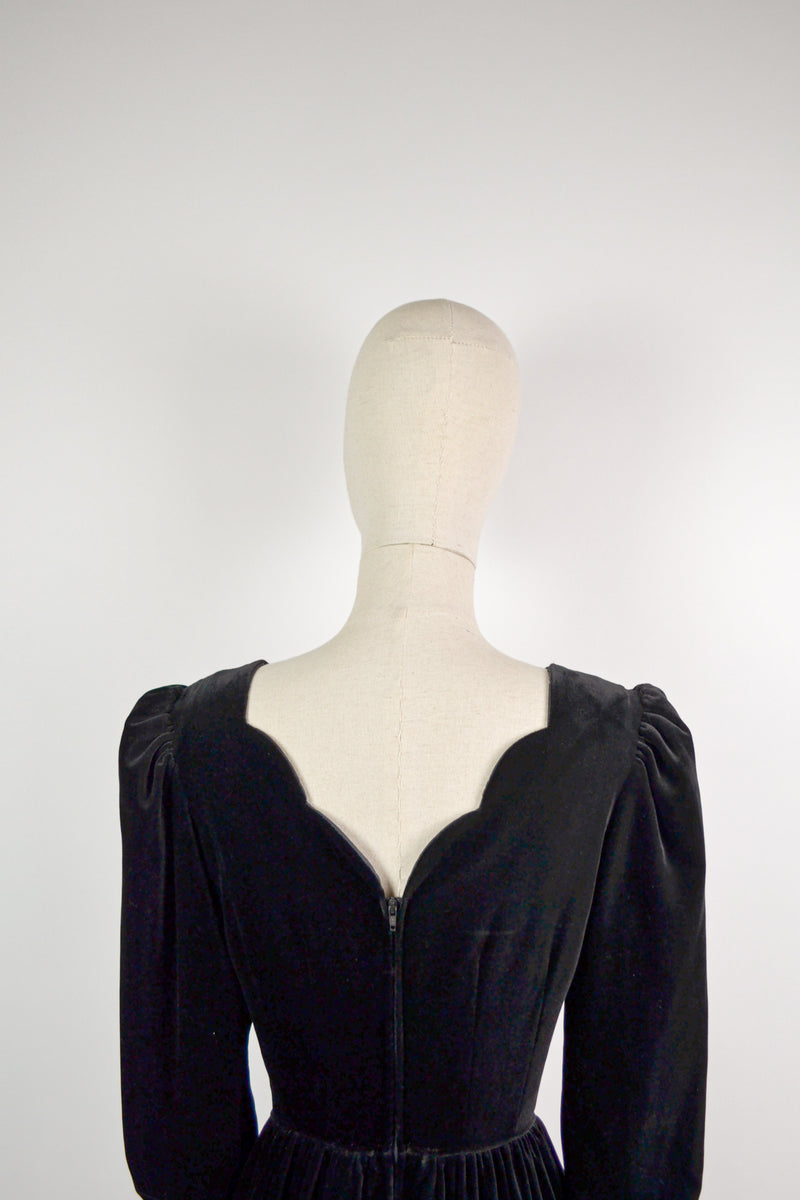 AURORA - 1990s Vintage Laura Ashley Black Velvet Dress - Size S