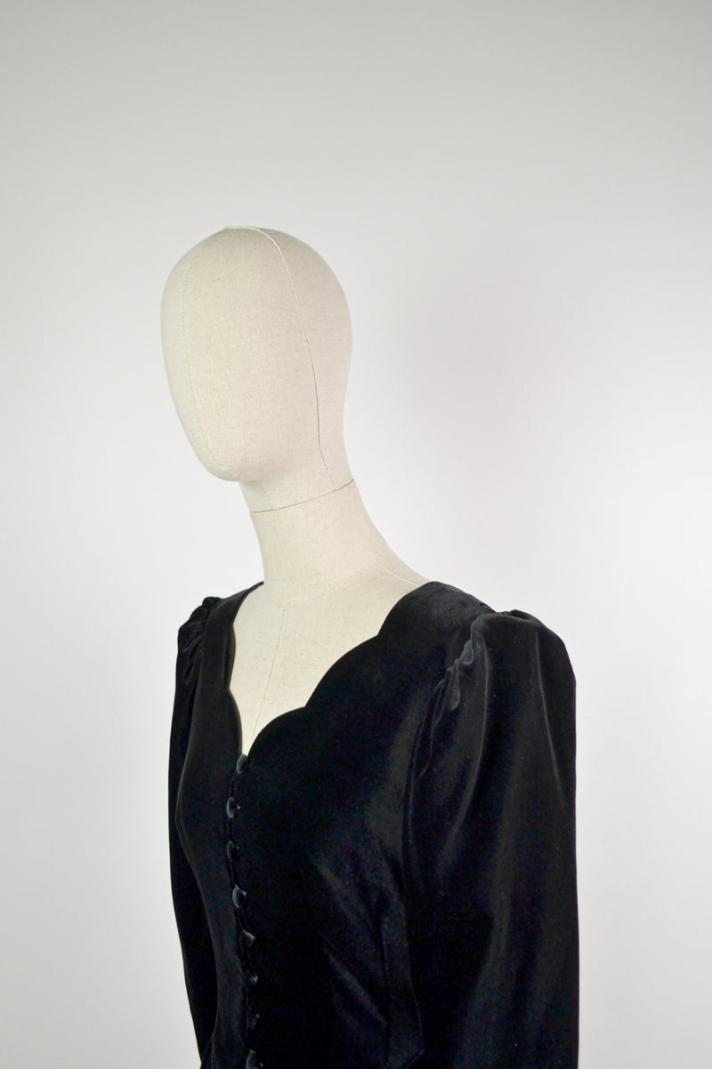 AURORA - 1990s Vintage Laura Ashley Black Velvet Dress - Size S