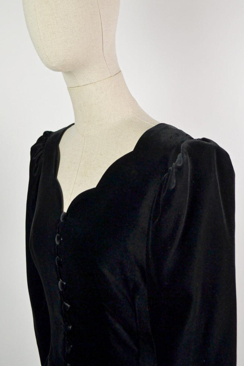 AURORA - 1990s Vintage Laura Ashley Black Velvet Dress - Size S