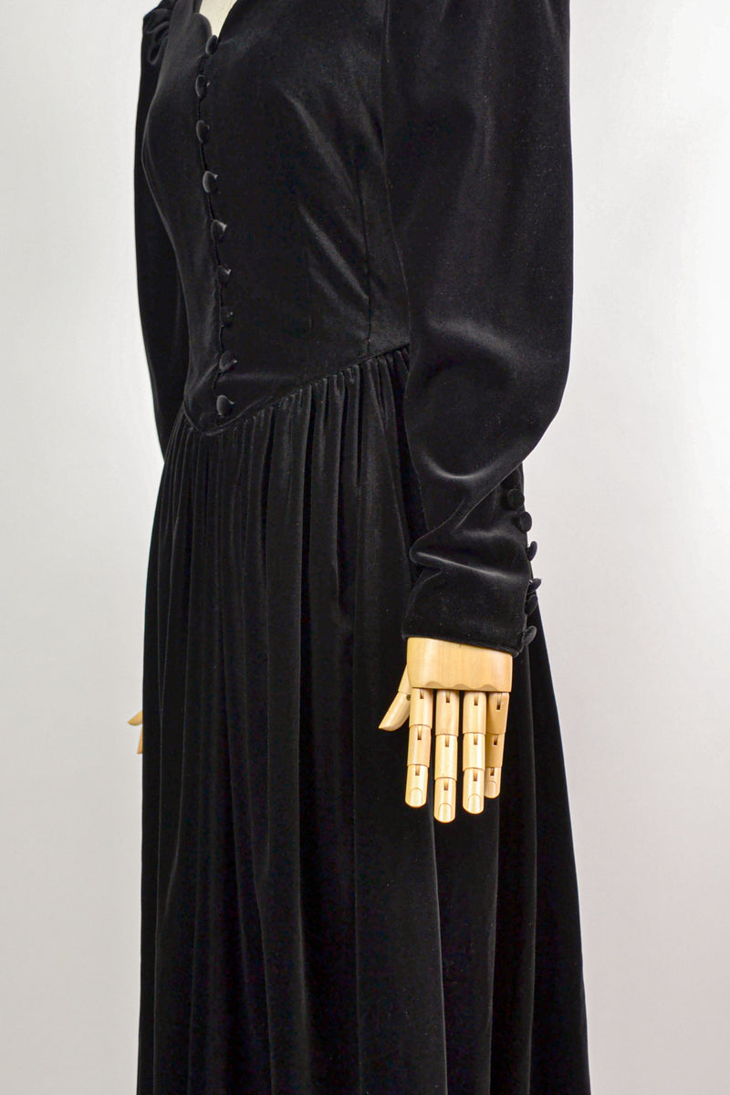 AURORA - 1990s Vintage Laura Ashley Black Velvet Dress - Size S