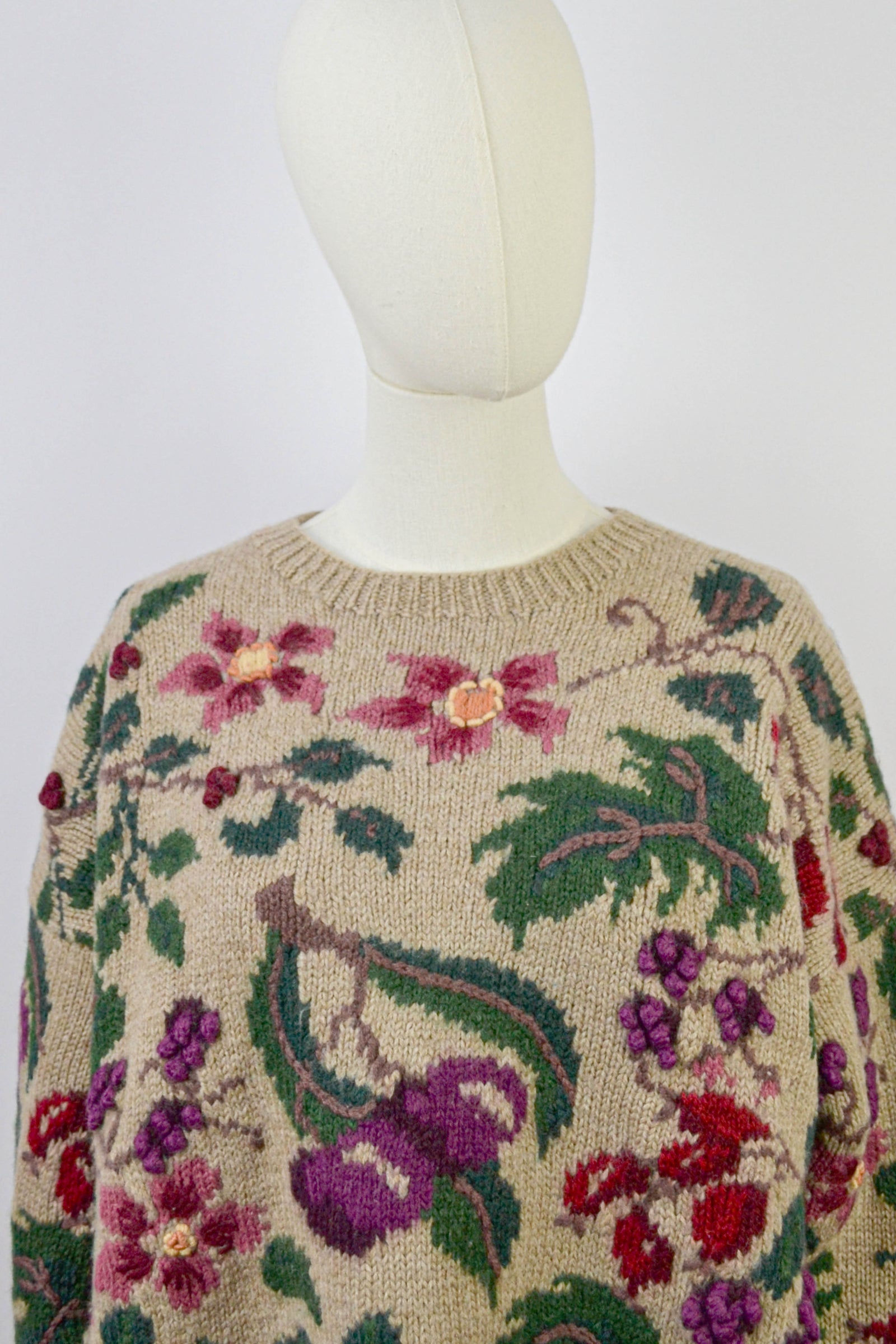 MERLOT - 1980s Vintage Laura Ashley hand-knitted embroidered 