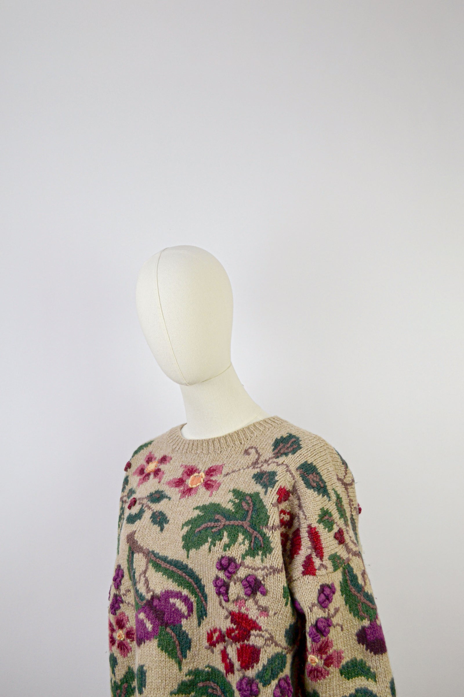 MERLOT - 1980s Vintage Laura Ashley hand-knitted embroidered 