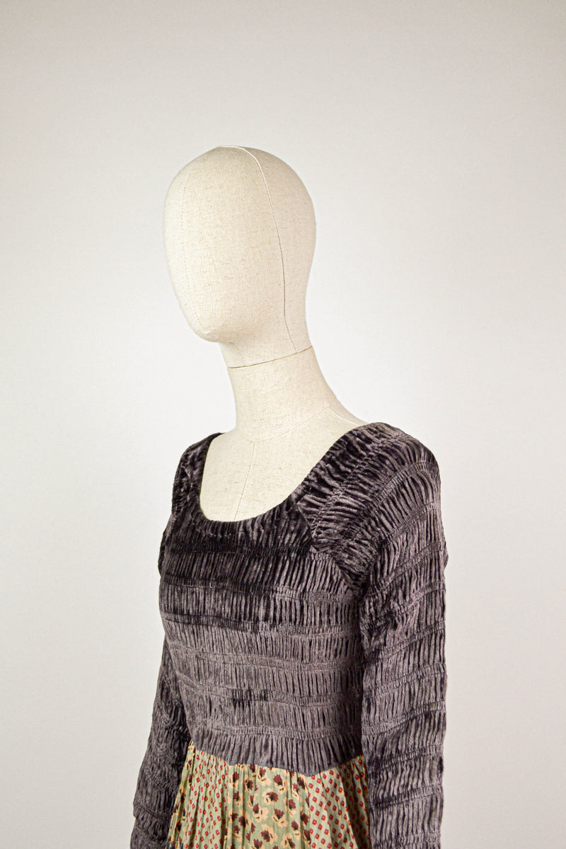 AUTUMN - 1980s early 1990s Vintage Brown Patchwork Dress by René Derhy - Size M