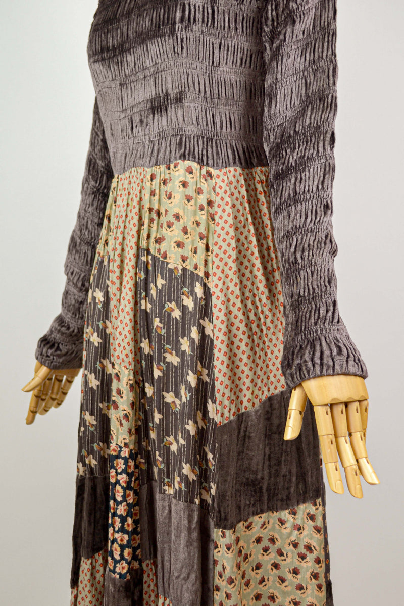 AUTUMN - 1980s early 1990s Vintage Brown Patchwork Dress by René Derhy - Size M