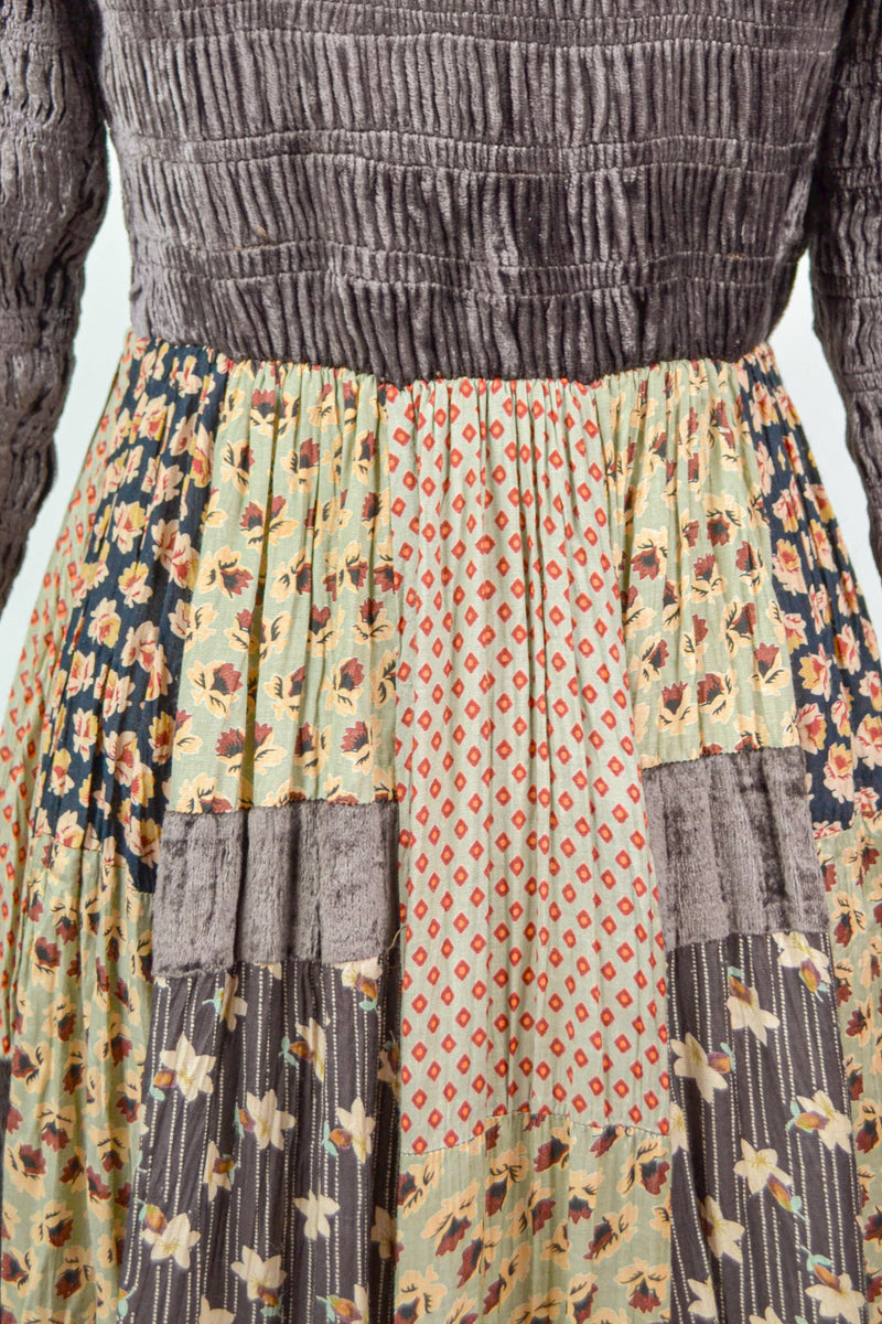 AUTUMN - 1980s early 1990s Vintage Brown Patchwork Dress by René Derhy - Size M