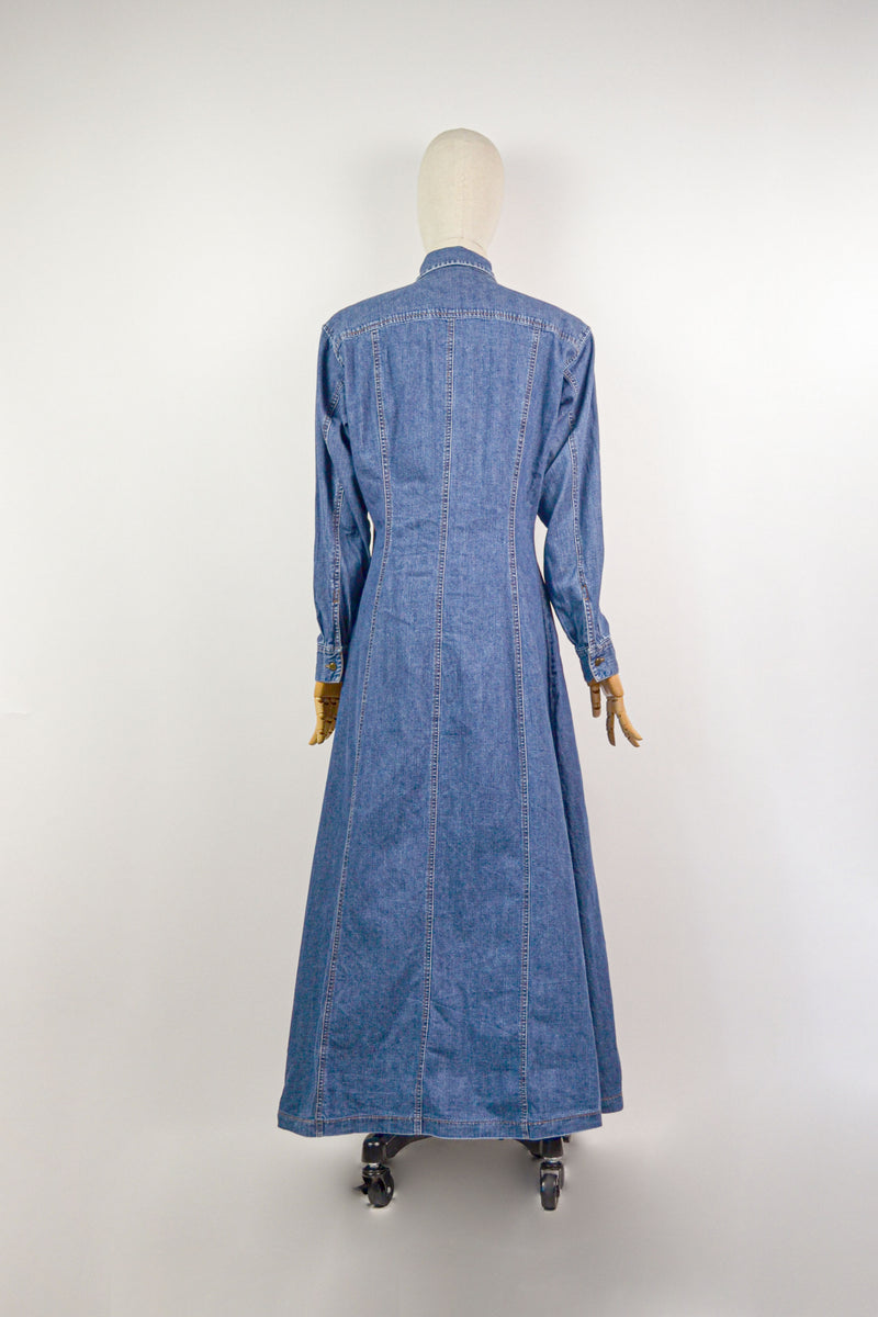 AZURE NOCTURNE - 1990s Vintage Laura Ashley Denim Dress - Size S/M