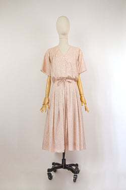 BARLEY - 1970s Vintage Cacharel Terracota Leaves Print Shirtdress - Size M
