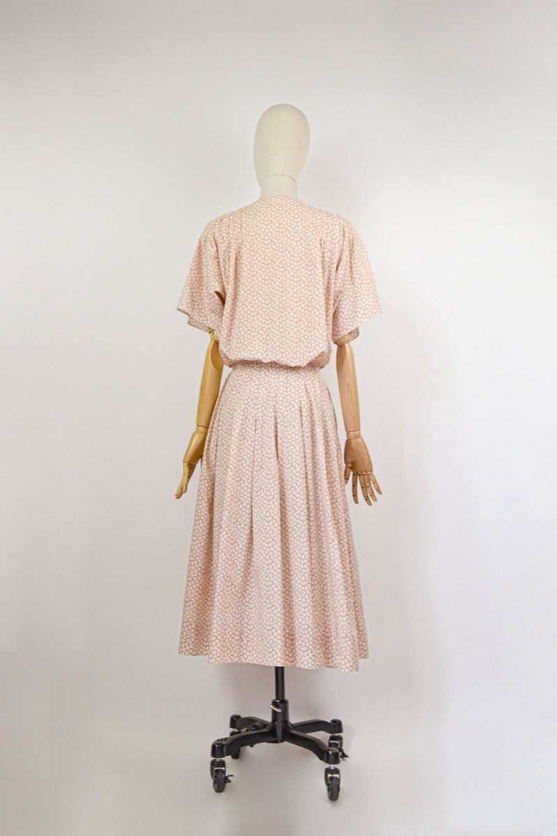 BARLEY - 1970s Vintage Cacharel Terracota Leaves Print Shirtdress - Size M