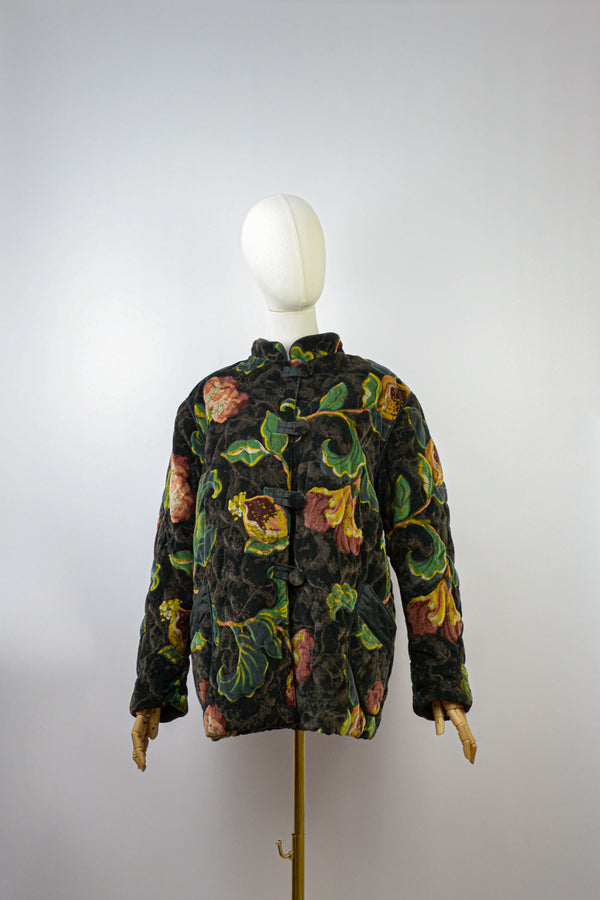 BAROQUE GARDEN - 1980s Vintage Velvet Tapestry Floral Jacket - Size S/M