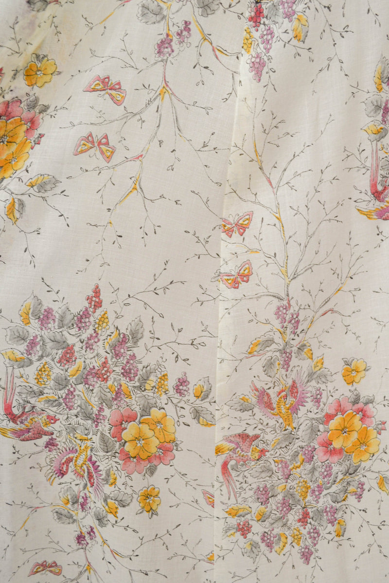 DANCING BIRDS - 1970s Vintage Look Twice Floral Prairie Maxi Dress - Size M