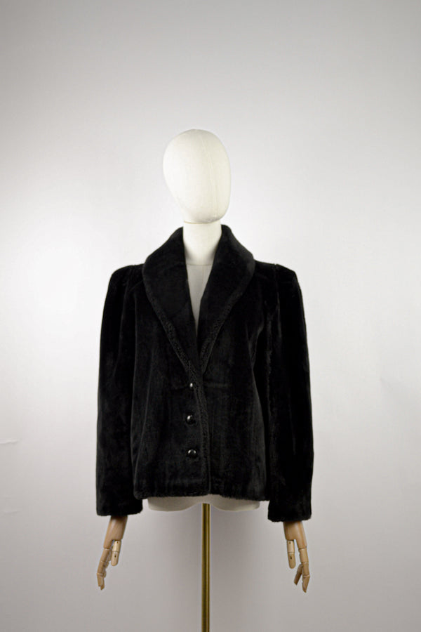 BLACK PEARL - 1980s Vintage Cacharel Faux Fur Coat - Size S/M