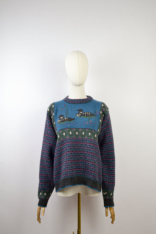 MOORHEN - 1980s Vintage Woolrich Bird Wool Jumper - Size S/M