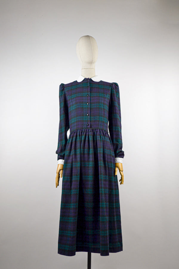 BLACKWATCH - 1980s Vintage Laura Ashley Check Prairie Dress - Size S/M