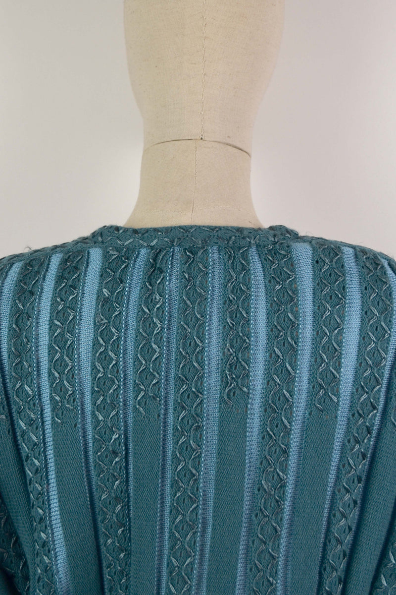 BLUEBIRD -1980s Vintage Medici Crocheted Embroidered Knitted Midi Dress  - Size S/M