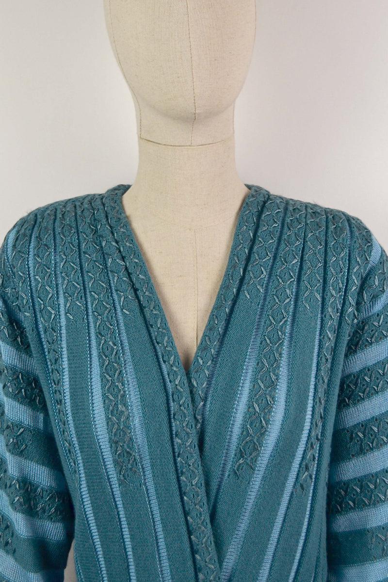 BLUEBIRD -1980s Vintage Medici Crocheted Embroidered Knitted Midi Dress  - Size S/M