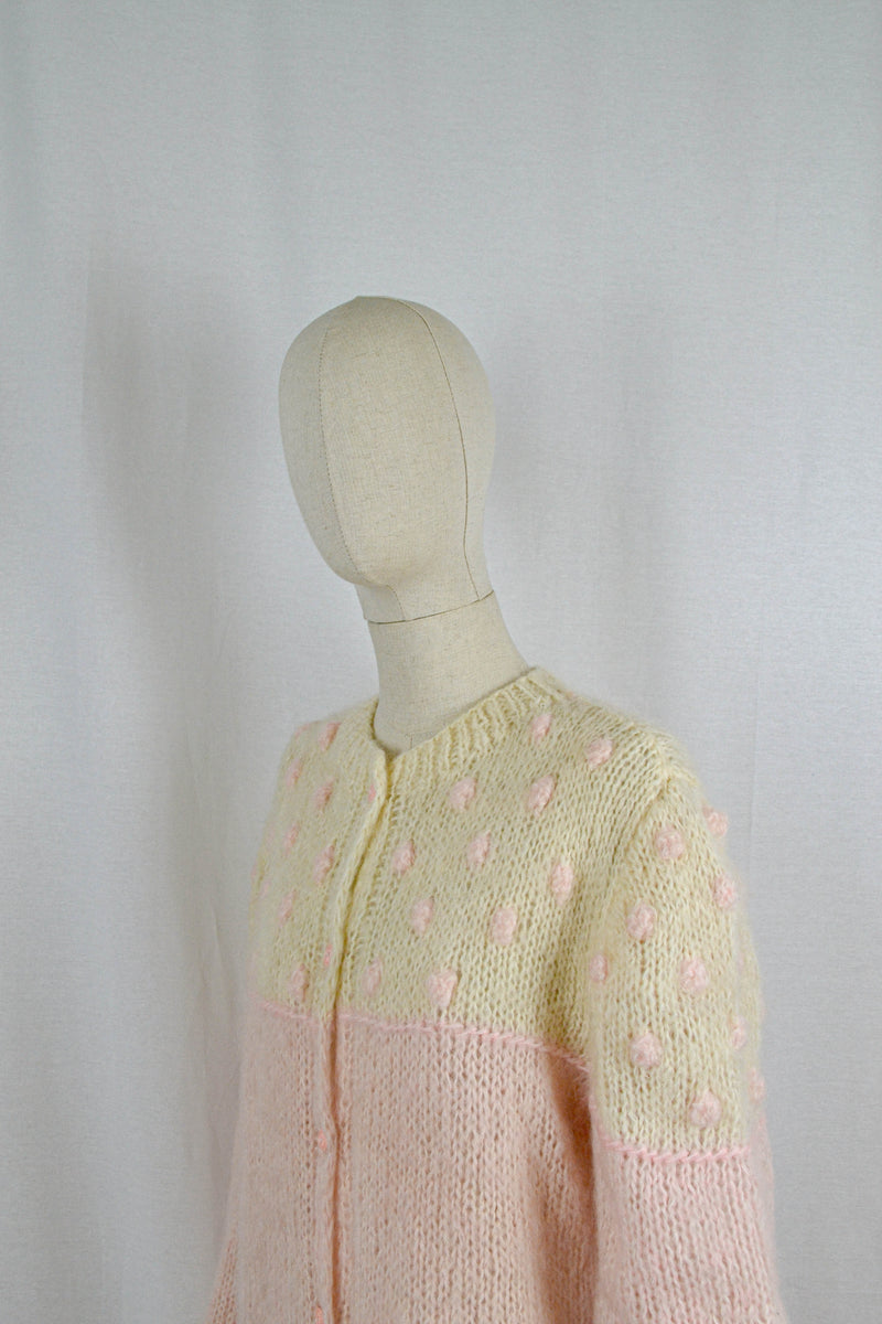 BLUSH - 1980s Vintage Mohair Popcorn Knit Cardigan - Size S/M