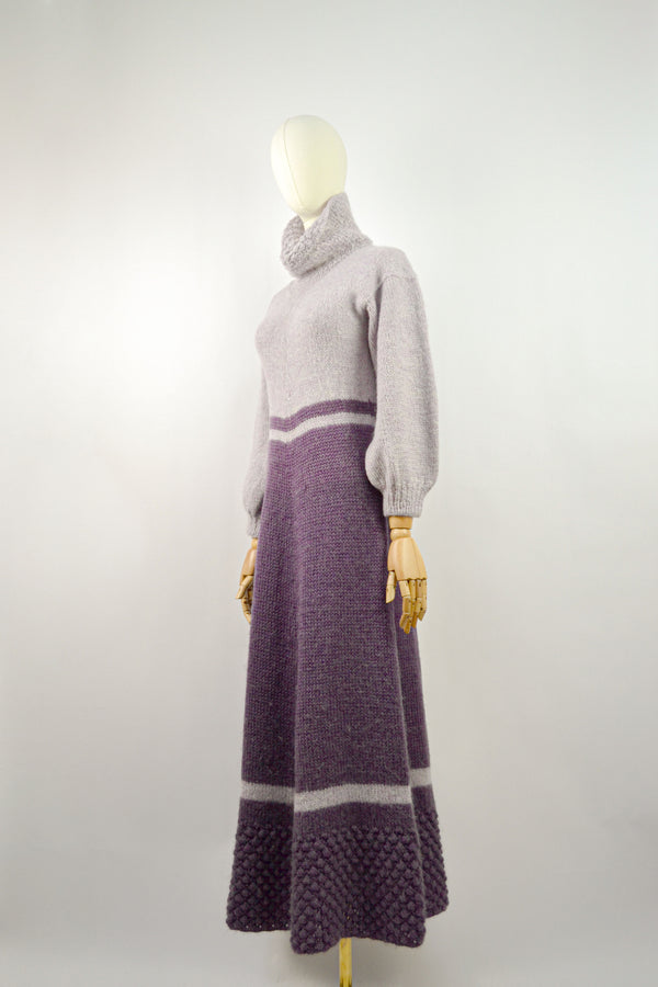 BLUSHING LILAC - 1980s Vintage Mohair Hand-knitted Maxi Dress - Size S/M