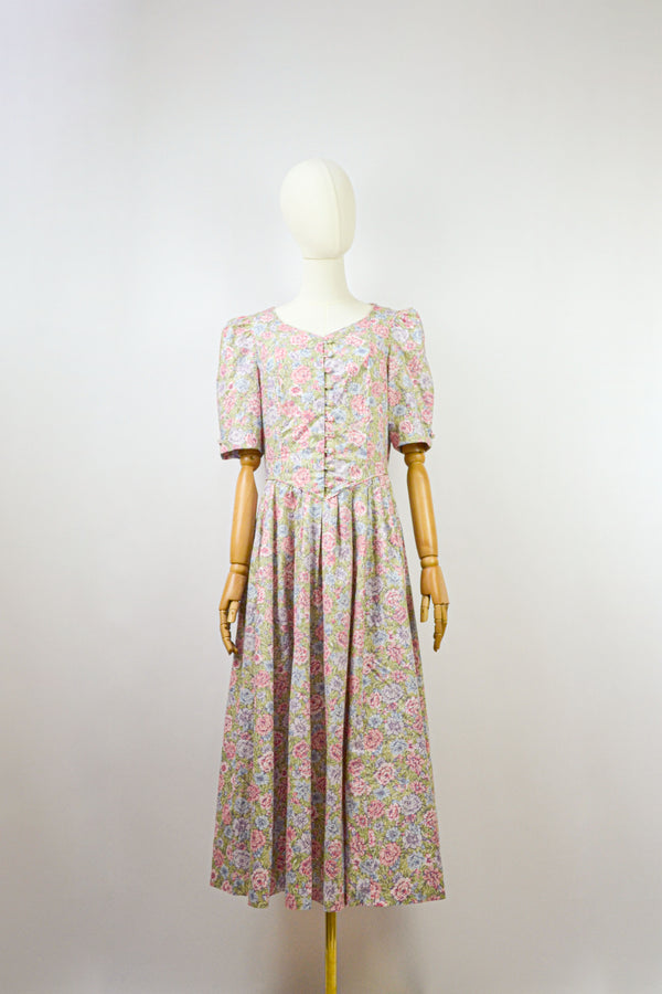 BOUQUET - 1990s Vintage Laura Ashley Floral Dress - Size M/L