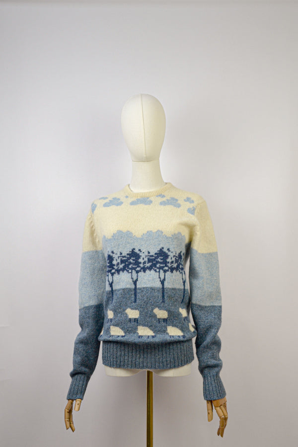 BREEZE - 1970s Vintage Sheep Hand-knitted Jumper - Size XS-S