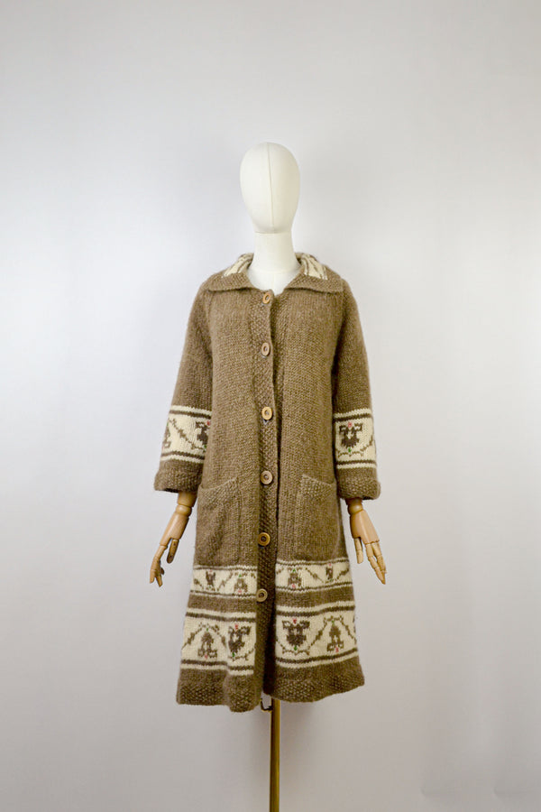 BUCKEYE - 1970s Vintage Fairisle Brown Wool Coatigan - Size S/M