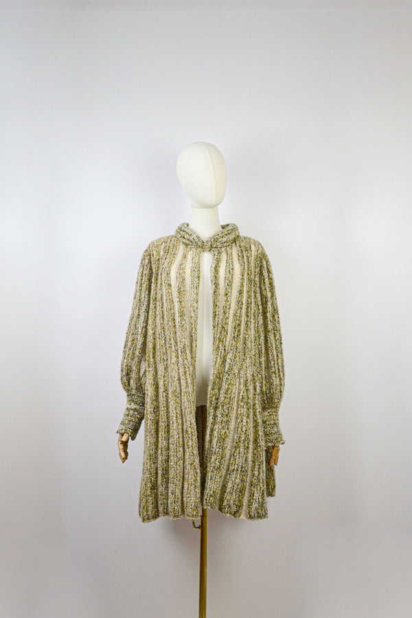 BUTTERSCOTCH -1970s Vintage Mary Farrin Style Ochre and Ivory Coatigan - Free Size