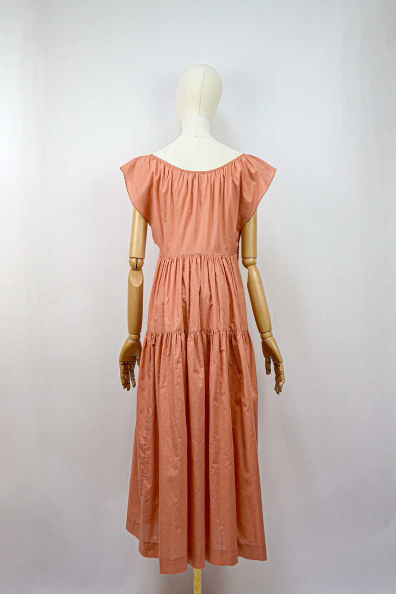 CAPUCINE - 1970s Vintage Cacharel Cotton Terracota Dress - S/M