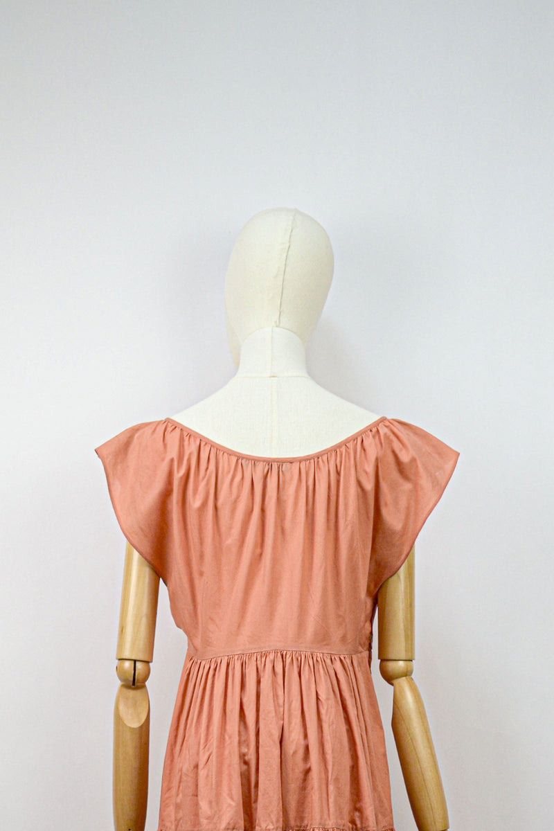 CAPUCINE - 1970s Vintage Cacharel Cotton Terracota Dress - S/M