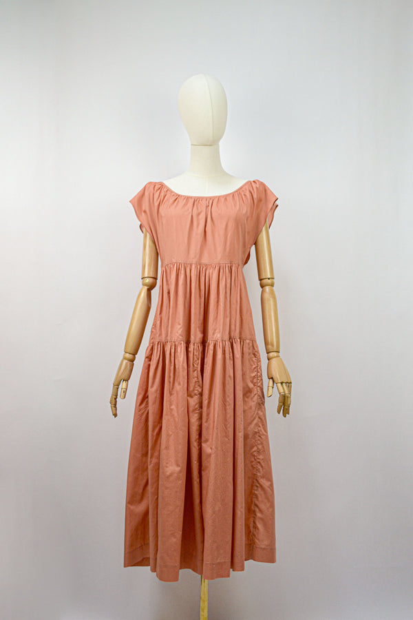 CAPUCINE - 1970s Vintage Cacharel Cotton Terracota Dress - S/M