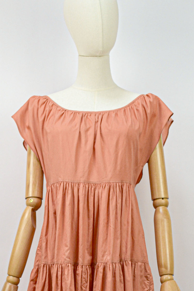 CAPUCINE - 1970s Vintage Cacharel Cotton Terracota Dress - S/M
