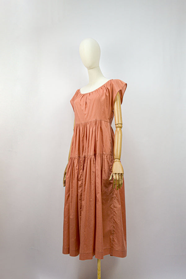 CAPUCINE - 1970s Vintage Cacharel Cotton Terracota Dress - S/M