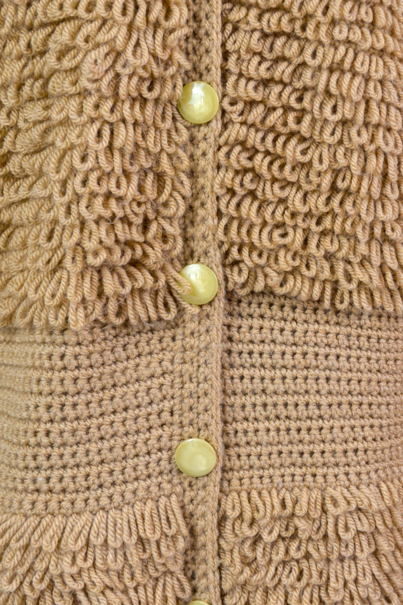 CARAMEL - 1970s Vintage Caramel Knitted Coatigan/ Cardigan - Size S/M